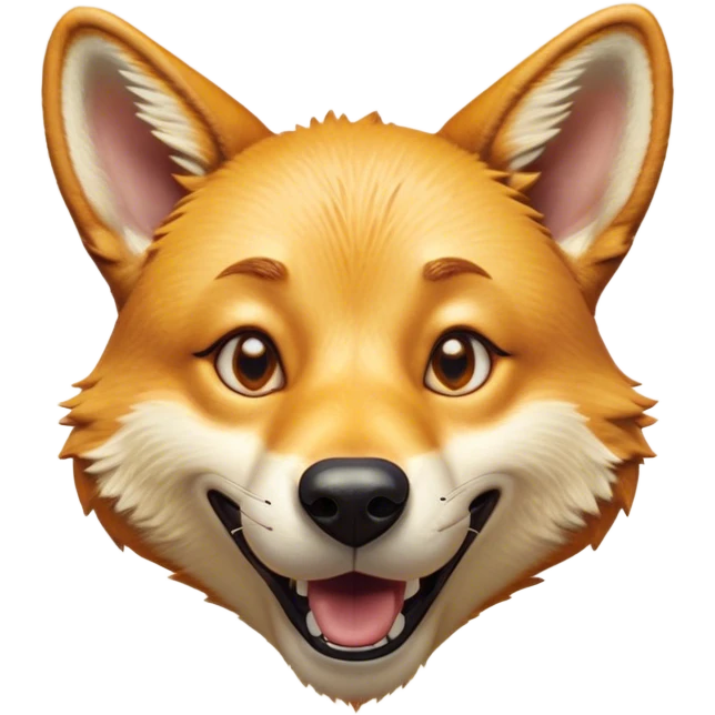 Cinematic Comical Dingo Portrait Emoji, Head tilted dramatically with an exaggeratedly amused expression, featuring a striking sandy fur with wide, expressive amber eyes full of playful disbelief, Simplified yet hilariously expressive features, highly detailed, glowing with a slightly sassy glow, high shine, dramatic yet playful, stylized with an air of cheeky outback mischief, bright and endearing, soft glowing outline, capturing the essence of a spirited and over‐the‐top dingo, so meme‐worthy it feels like it could bark its way into internet fame instantly! emoji