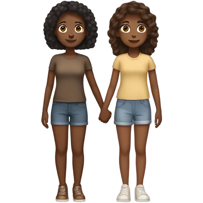 two brown skin girls full body holding hands  emoji