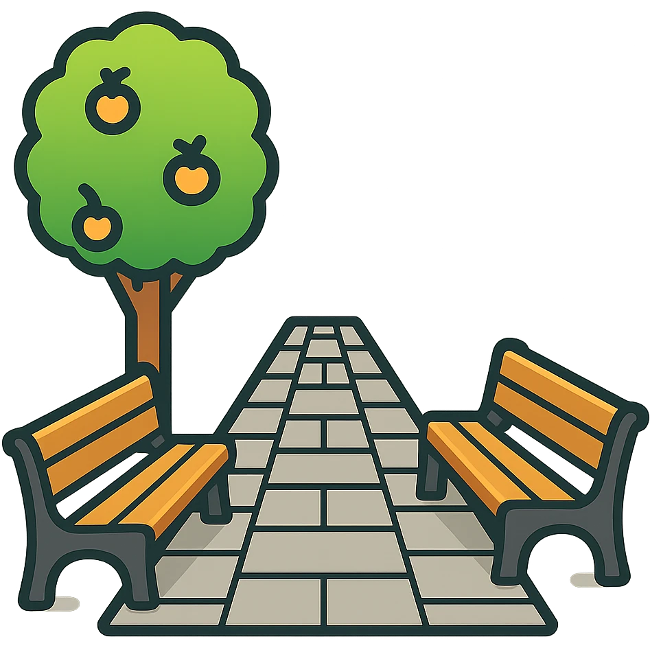 Emphasize the street and reduce the number of trees in the image. The style should resemble emoji style with a transparent background. emoji