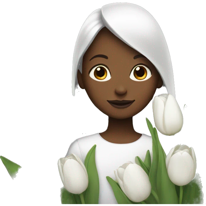 Girl with white tulips emoji
