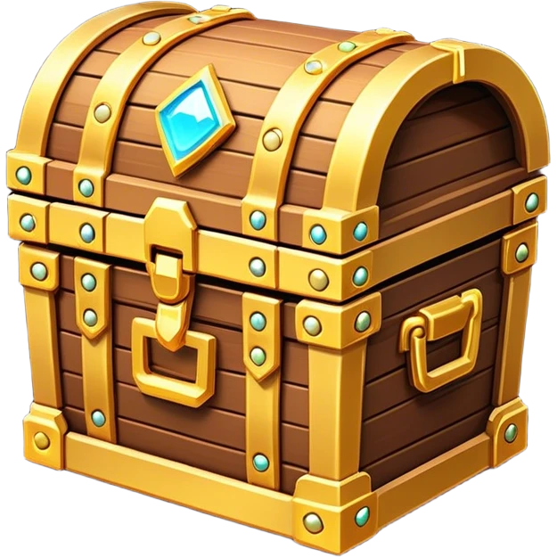Clash of Clans aesthetic: Cinematic Playful Pixel 3D Treasure Chest Portrait Emoji, rendered in a 3D vector-style similar to standard emojis with minimal shading and bold, simplified shapes. A compact, distinct form with signature details, softly glowing with a pixelated adventure charm. Simplified yet unmistakably iconic, highly detailed and consistent, glowing with a soft radiance and high shine. Stylized with a touch of classic pixel-art charm and a soft glowing outline, capturing the essence of a beloved gaming relic with a friendly, playful manner! emoji