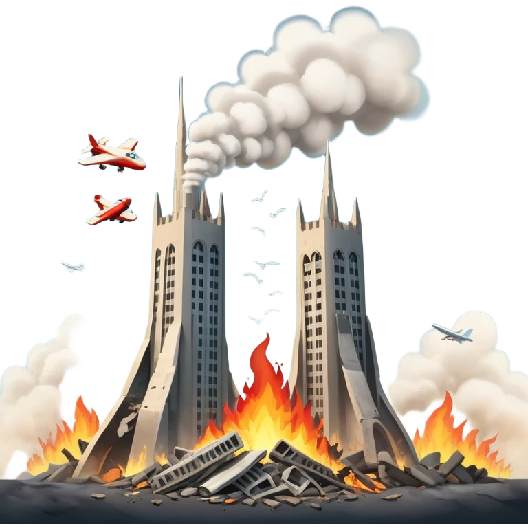 Two towers and a plane crashing on one of them emoji