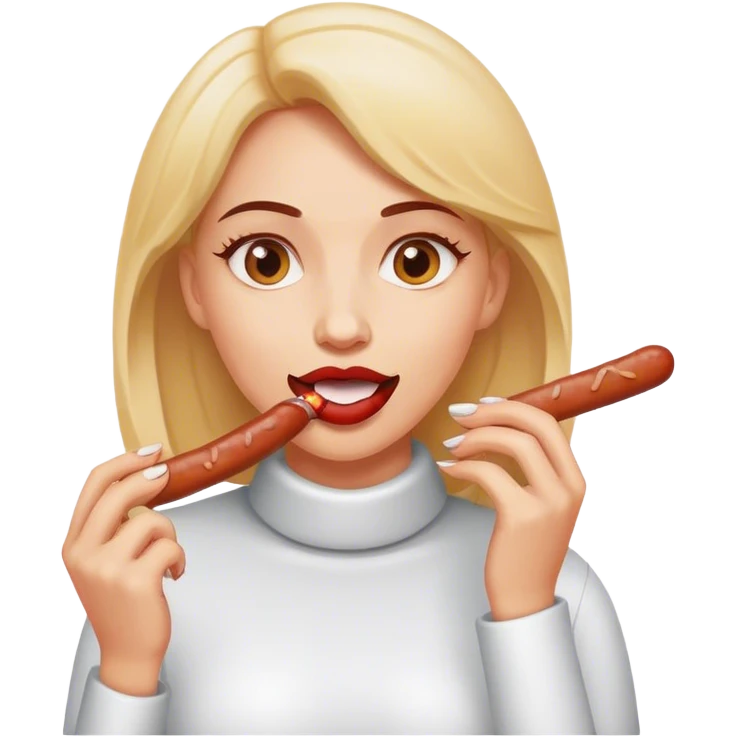 Woman eating sausage emoji