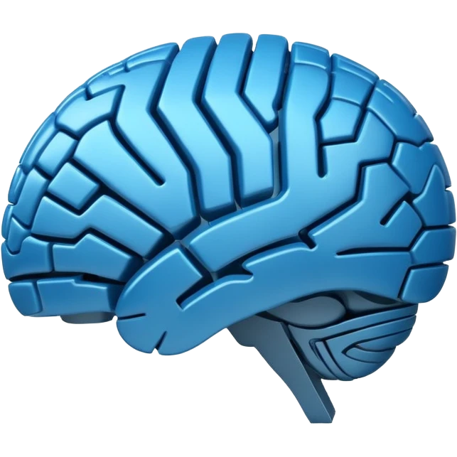 3D blue style icon representing artificial intelligence, stylized brain with digital circuit patterns, futuristic and clean, no text/letters/acronyms. No background. emoji