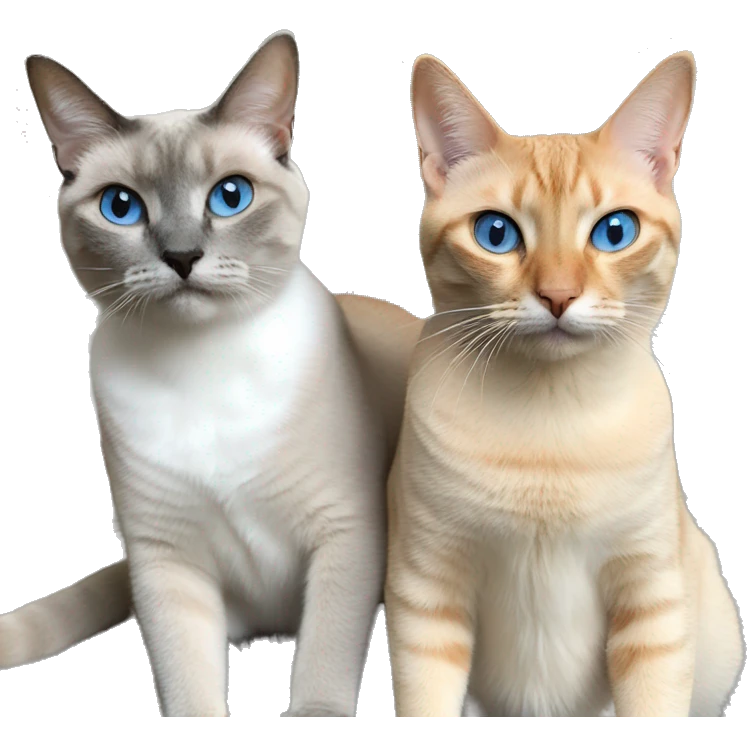 3 cats at a birthday party one orange tabby, grey shorthair, and blue point Siamese emoji