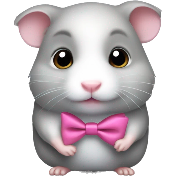 a cute grey hamster with big eyes and a pink bowtie emoji