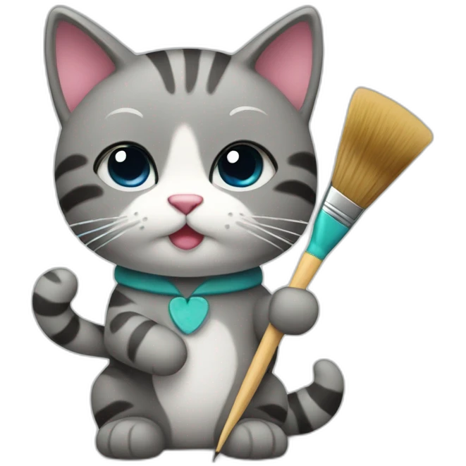Kawaii cat artist with a brush emoji