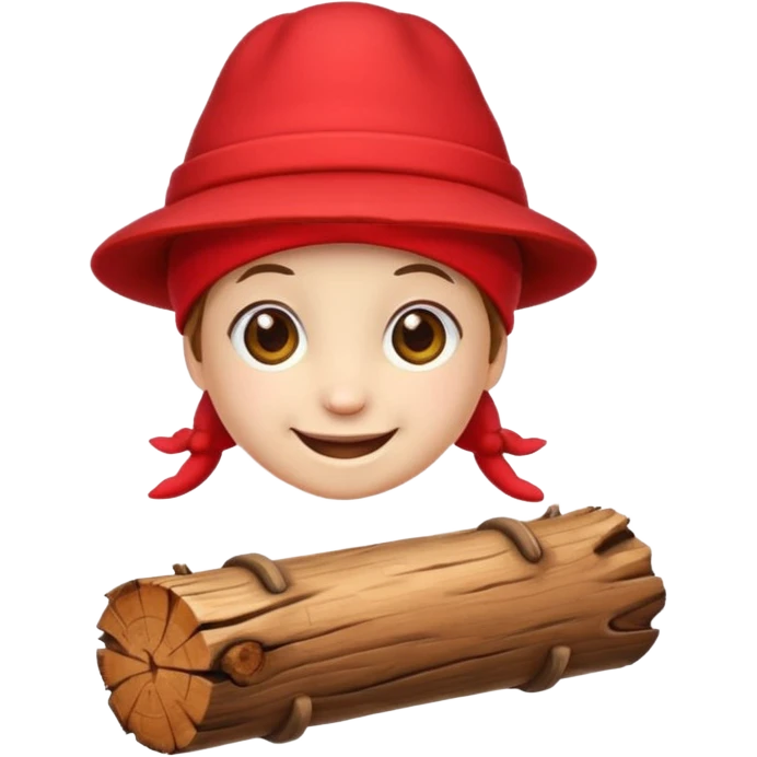 create a small, clean and expressive emoji in the style of Discord emojis, featuring the Catalan ‘Cagatió’ (Tió de Nadal). The emoji should show a cute wooden log with a friendly smiling face, wearing the traditional red ‘barretina’ hat, with small simple legs emoji