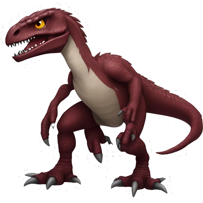 Maroon edgy badass modern handsome punk velociraptor-dragon-Digimon, full body emoji