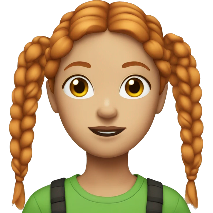 Girl with ginger hair two braids green t-shirt and good make-up emoji