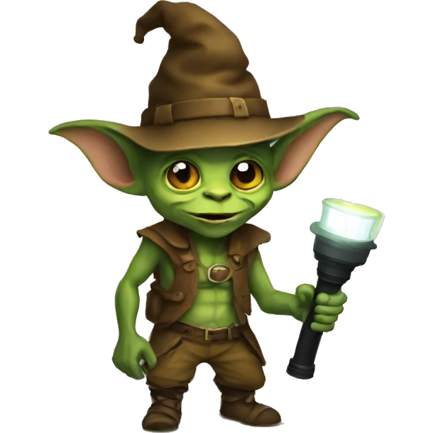 goblin wearing hat holding flashlight emoji