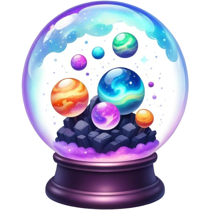 Tiny mystical mysterious sparkly cloudy magical glowing spherical nebula planets inside a glass globe dome emoji