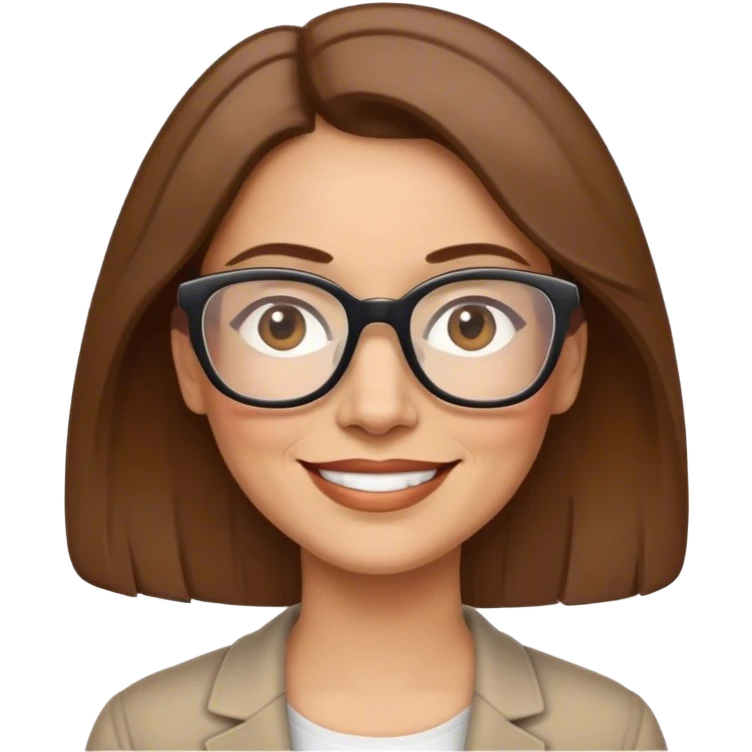 Smart female with glasses aged 48 brown hair happy and smart looking  emoji