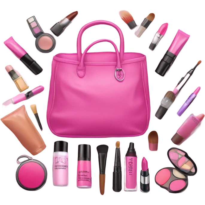 large pink bag filled with cosmetics emoji