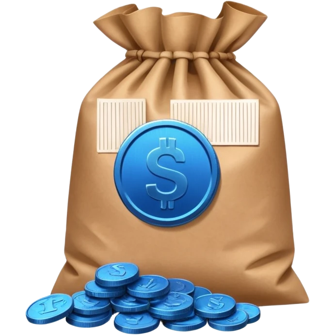 blue coins inside a brown bag  emoji