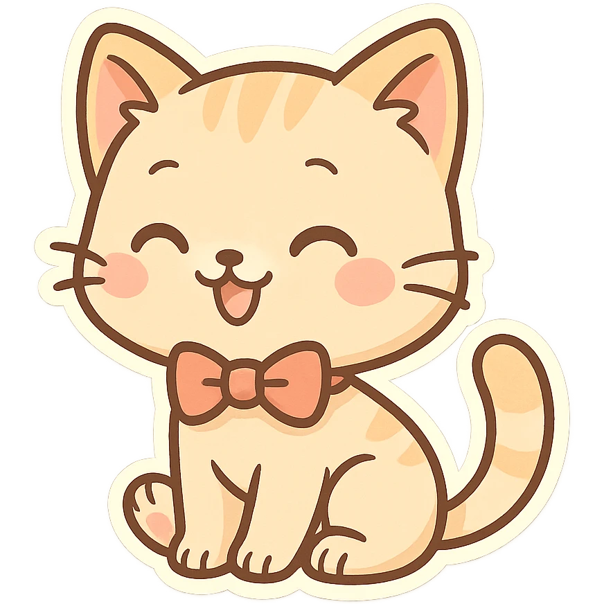 cat with a bowtie, playful and cute, chibi stickers style emoji