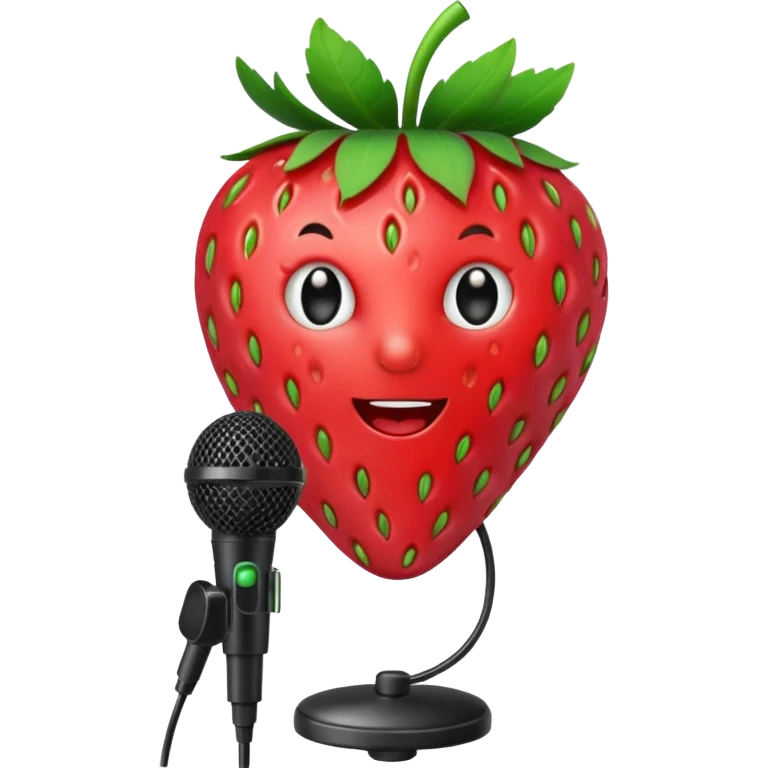 A strawberry holding mic emoji