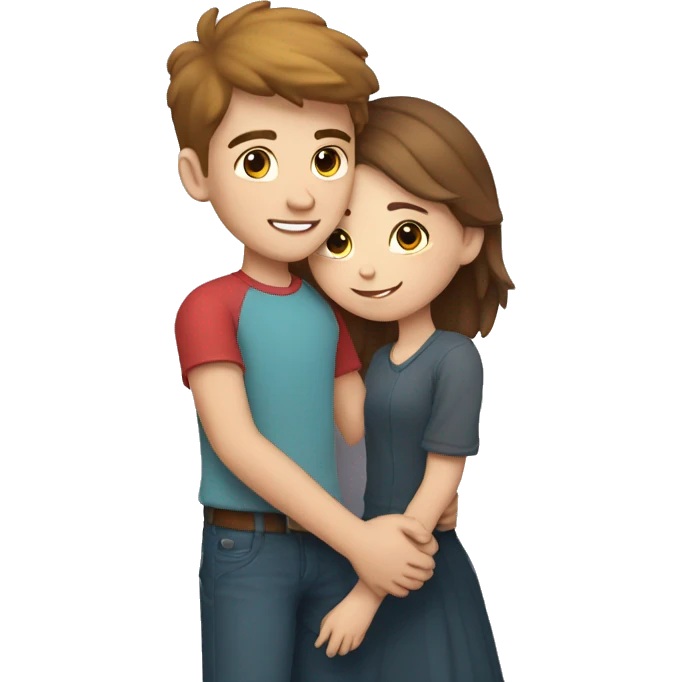 White skin Young man and girl hugs with heart emoji