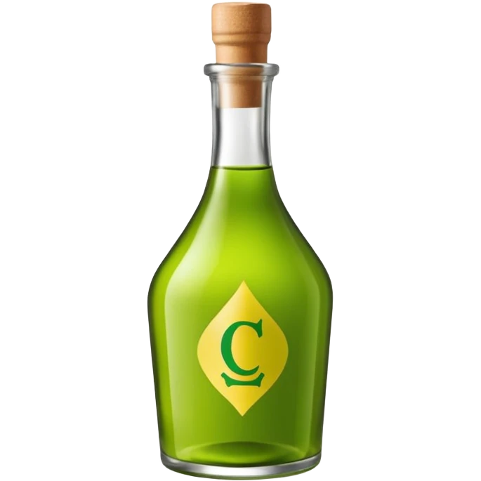 Une bouteille de chartreuse verte sous forme de drapeau avec ecrit chartreuse sur l'etiquette emoji