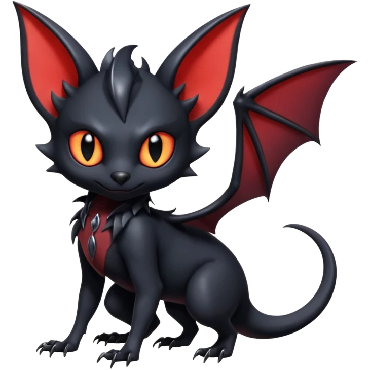 Futuristic Black Cute Dark Abyssal Vampiric Batty Ethereal Modern Salandit-Litten-Noibat-Abyss-Lykoi-Fakémon-creature-hybrid Full Body emoji