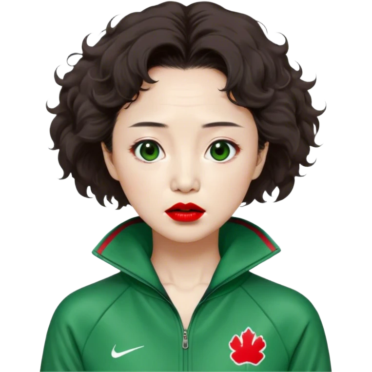 Han Mi-nyeo: Age Late 80s
Appearance: A crazy woman with many wrinkles face, frizzy, very messy dark brown hair and dramatic red lipstick.
Outfit: Green player tracksuit emoji