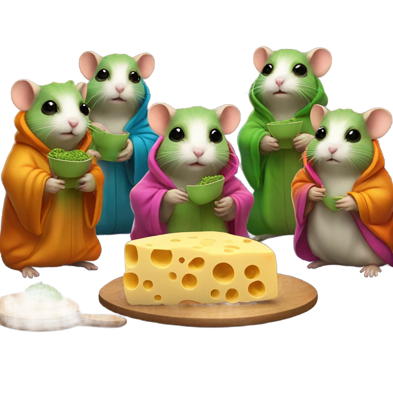 alien hamster cult with cheese and weed emoji