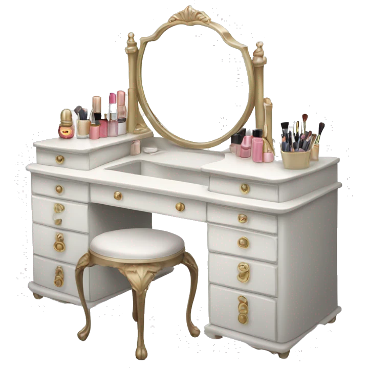 White vanity desk with makeup emoji