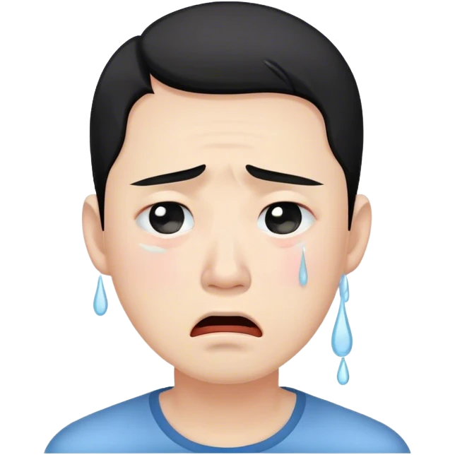 asian man crying, sad, with tears emoji