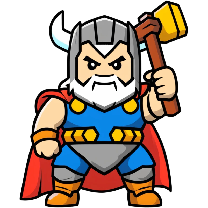 happy thor with lightning and hammer for kids emoji