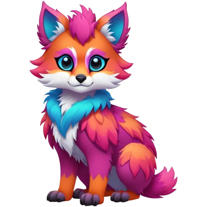 Neon-colored multi-colored cute cool exotic Falvie-Fionbri-fantasy-creature-fursona, full body, with markings emoji