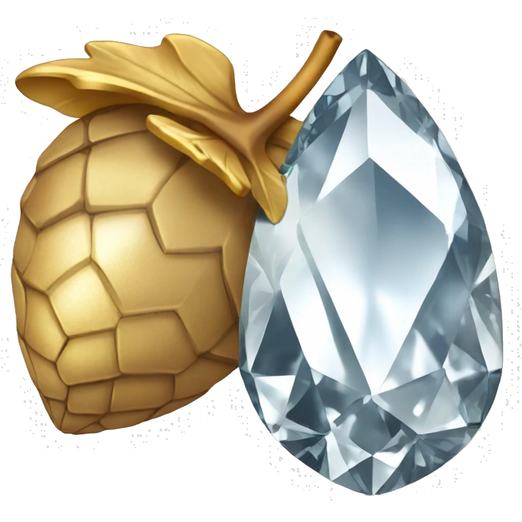a diamond in the shape of an acorn, sparkling cut diamond, with stem of gold emoji