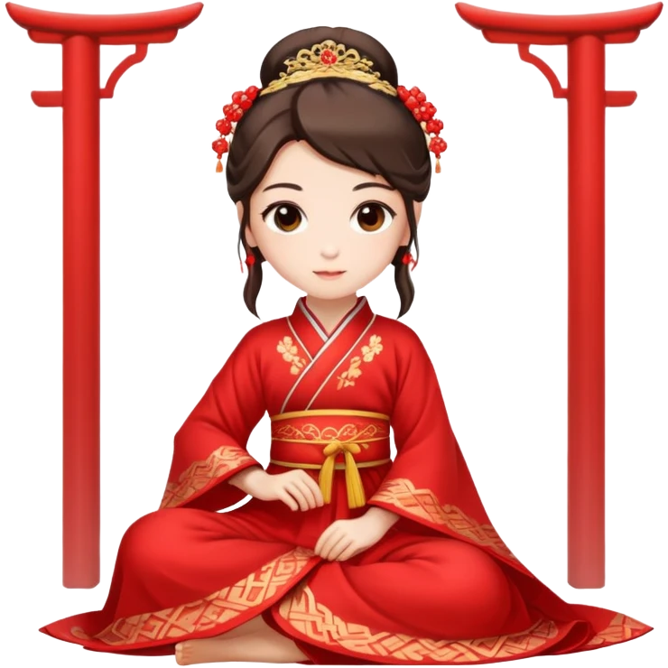 Beautiful girl wearing red Hanfu wedding dress sitting emoji