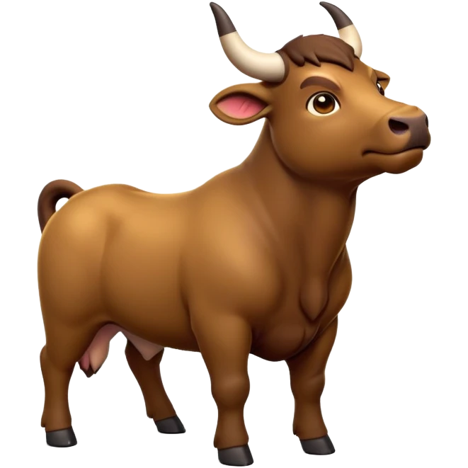 cinematic-[brown bull]-realistic-full-body-standing-emoji,-tail-flicking-lazily,-head-tilted-dramatically,-sleek-[brown]-fur,-simplified-yet-realistic-focused-features,-highly-detailed,-glowing-with-an-almost-sarcastic-glow emoji