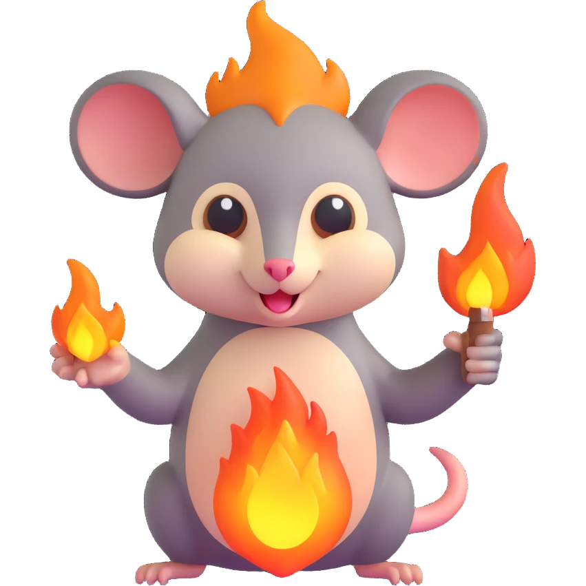 possum lighting something on fire, 3d emoji style, no background emoji