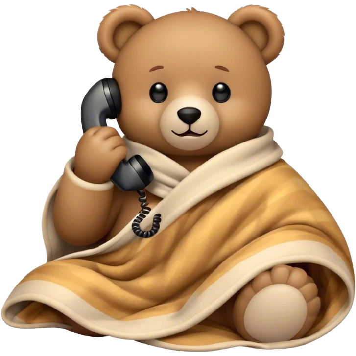 teddy bear cozy in blanket phone call emoji