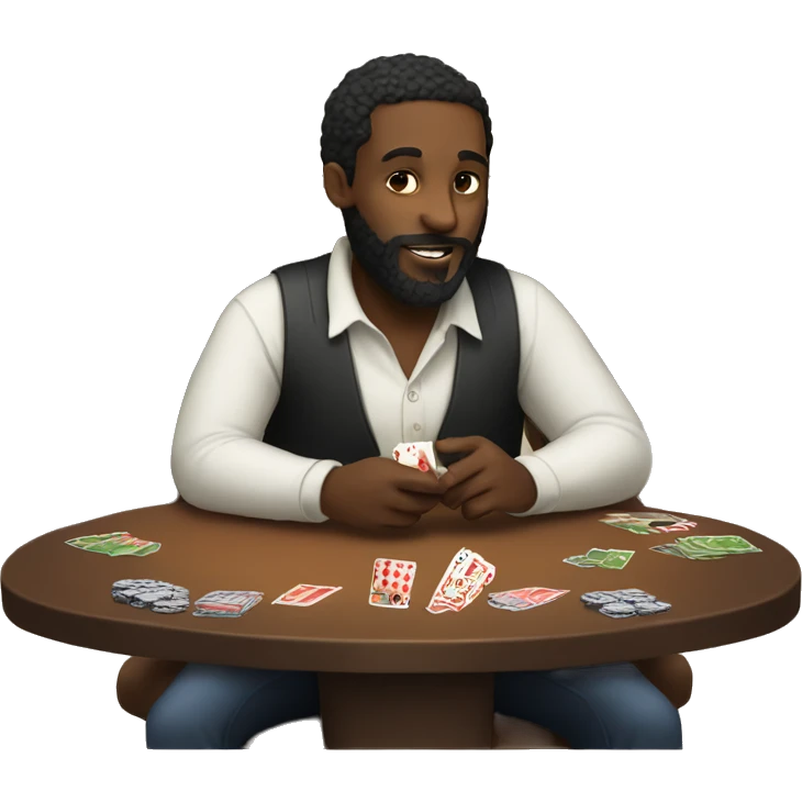 Black man with beard playing a card game emoji