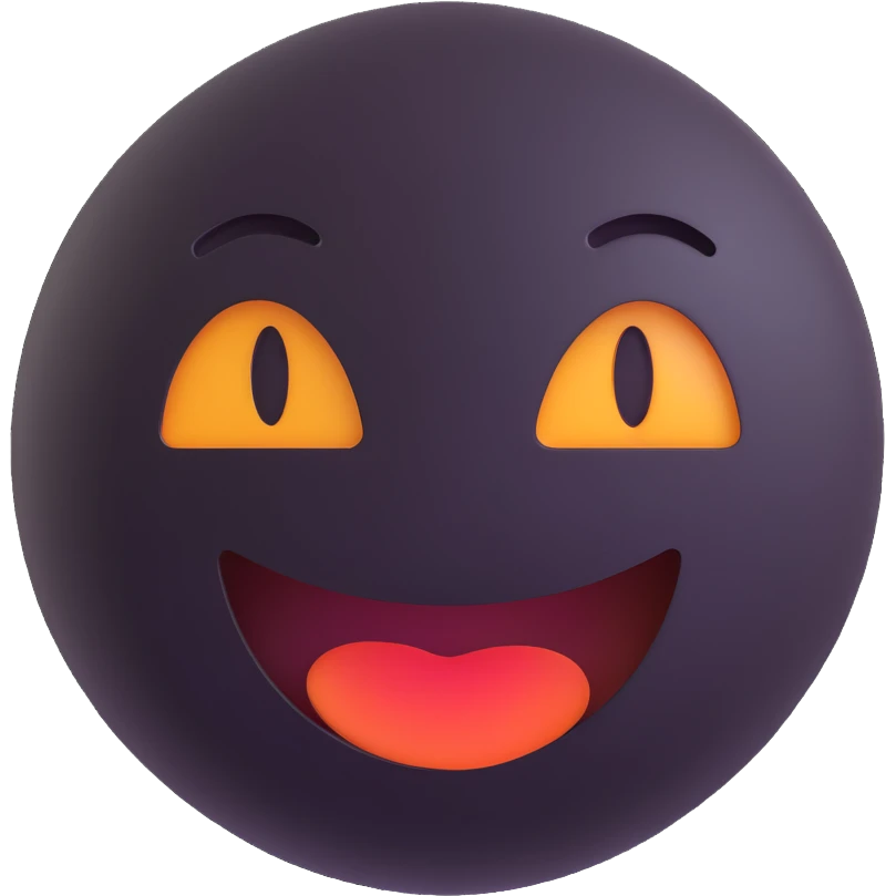 Create a dark, laughing emoji with volumetric rendering, clear lines and contours, expressive shadows and highlights, and an aged effect with cracks similar to the reference image. No background. emoji