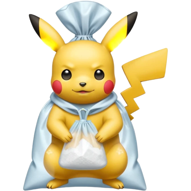pikachu with transparent bag of white powder emoji