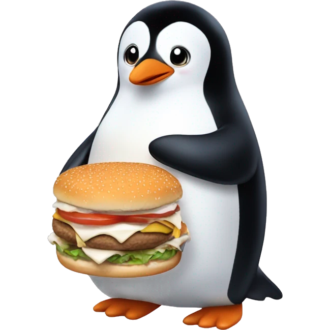 Cute penguin eating White Castle burgers emoji