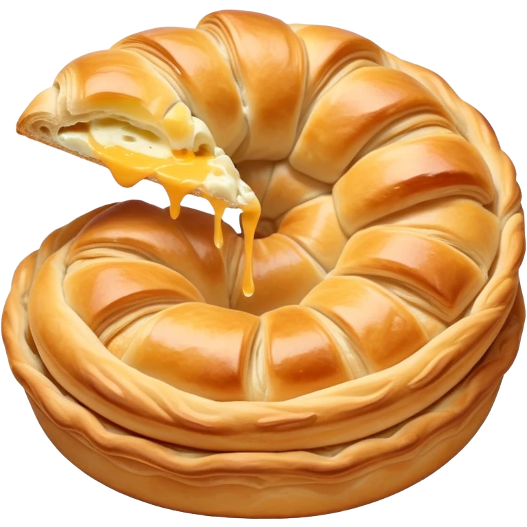 cinematic-realistic-flat burek-sa-sirom-dish-emoji,-showcasing-a-flaky-pastry-filled-with-cheese-rendered-with-crisp-textures-and-appetizing,-warm-lighting. round spiral emoji