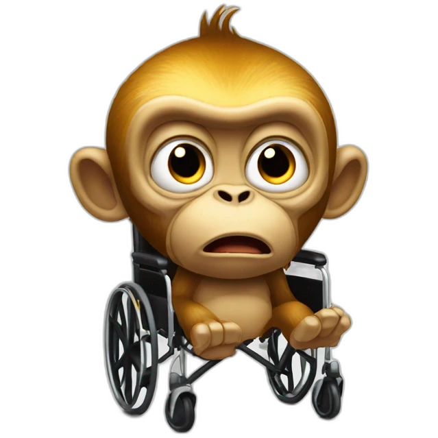 Very angry monke with small angry eyes rides golden wheelchair emoji