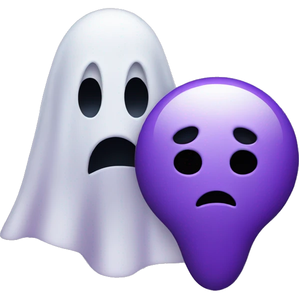 a purple ghost behind a angry person emoji