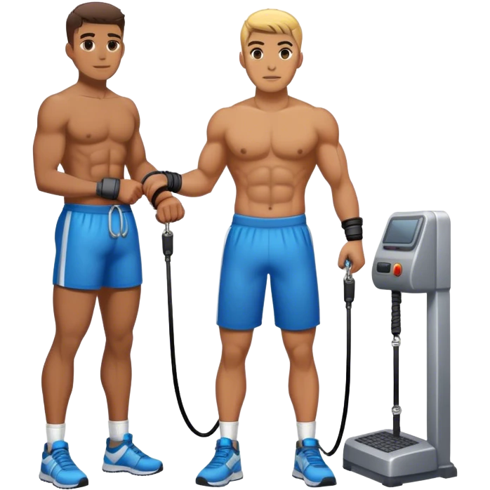 athlete standing next to cable-machine with cable tied to ankle cuffs emoji
