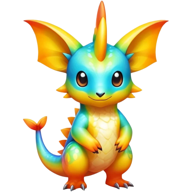 Exotic tropical shiny rare colorful epic cute Fakémon-creature, full body, with random markings emoji