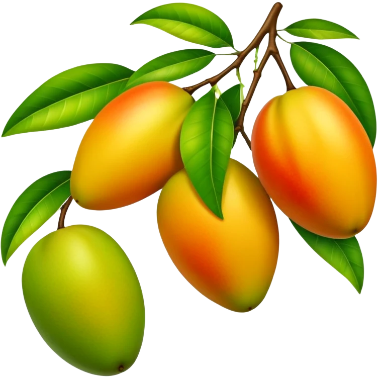 Green, yellow, and orange colored mango emoji