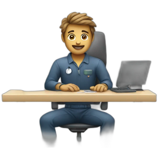 an IT technician sitting at an apple computer emoji