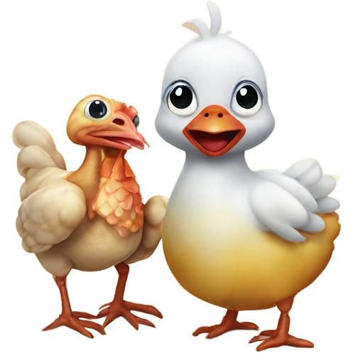Baby chicken and sea crab holding emoji