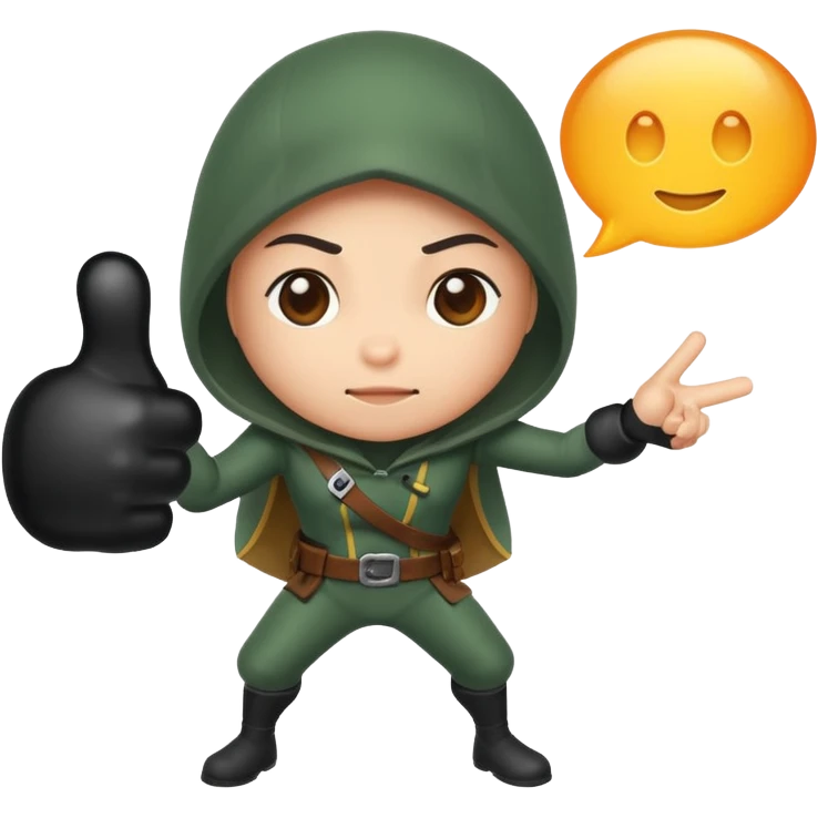 rogue character tapping invisible chat bubble emoji