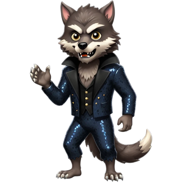 The Werewolf from Universal Monsters with dark brown fur, black sequin outfit emoji
