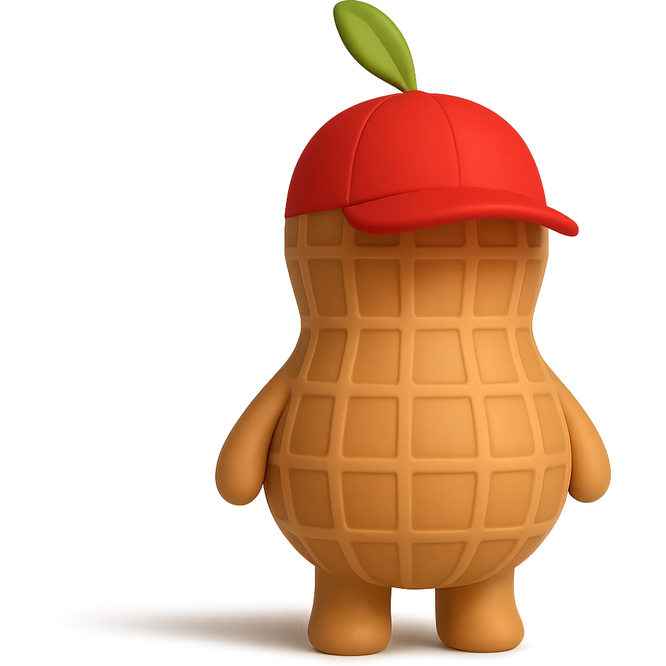 Add a cute red hat to the 3D cartoon-style peanut character with tiny arms and legs, keep it with no facial expression, maintain transparent background. The style is 3D cartoon-style with a transparent background. emoji